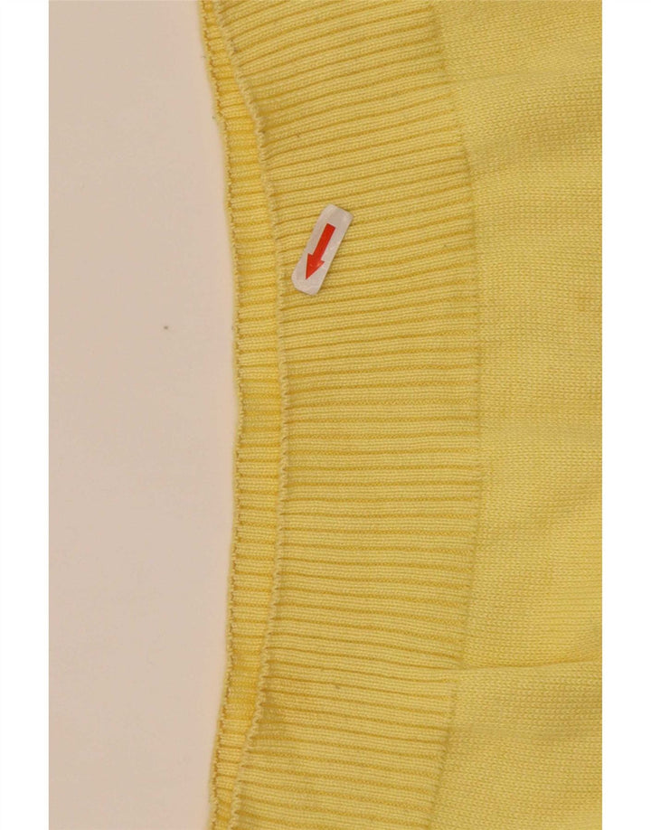 Vintage hombres botón cuello jersey suéter medio amarillo colorblock algodón