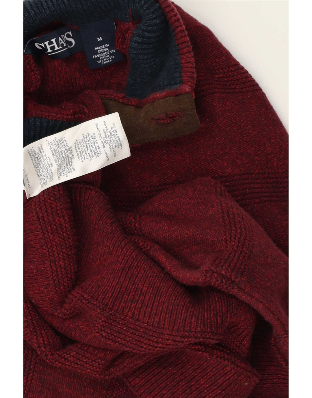 Chaps Suéter tipo jersey con cuello y botones para hombre de algodón a rayas en color burdeos medio