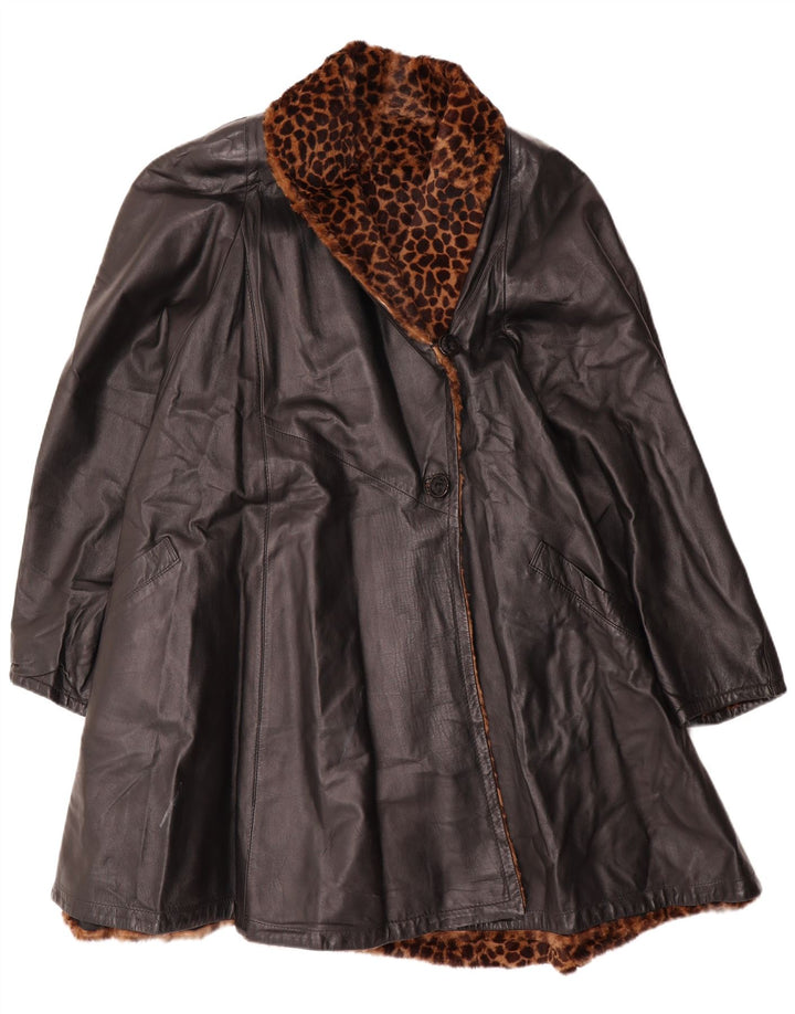 Vintage mujer abrigo de cuero reversible de gran tamaño IT 46 Grande Negro