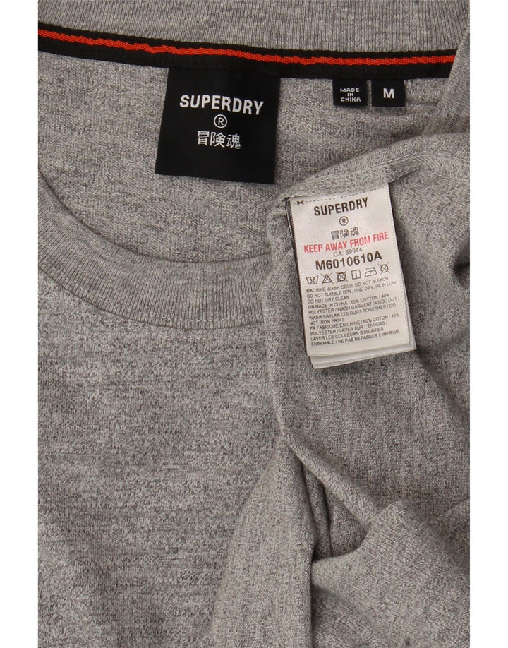 SUPERDRY Hombre Top gráfico de manga larga de algodón moteado gris medio