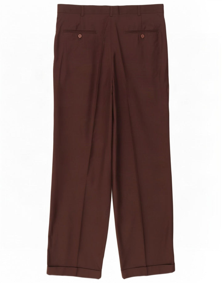 Pierre Cardin Pantalón de traje con pinzas para hombre W34 L29 Lana marrón