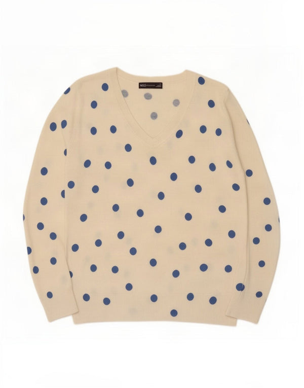 Marks & Spencer Womens V-Neck Jumper Sweater UK 12 Medium Beige Polka Dot