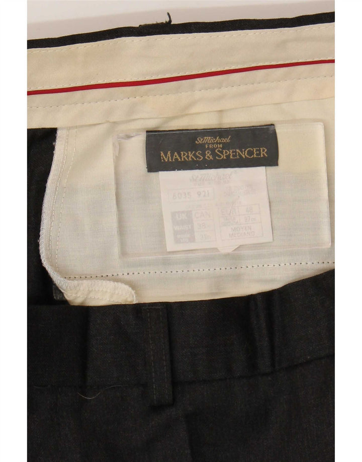 Marks & Spencer Pantalón de traje recto para hombre W38 L31 Lana negra