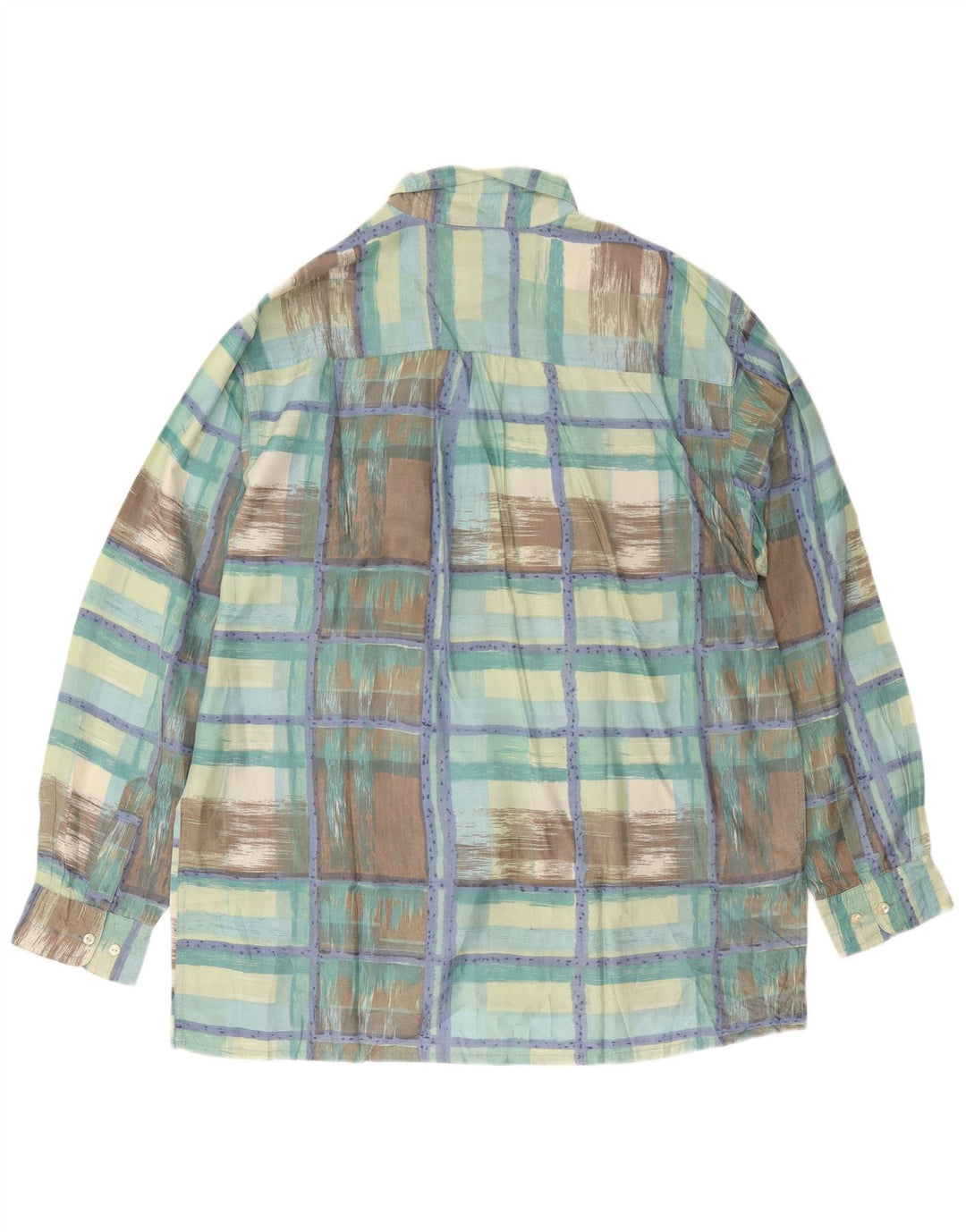 Camisa vintage para hombre XL Seda a cuadros verdes