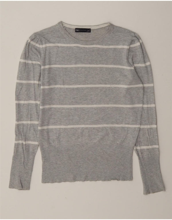 Marks & Spencer Jersey de Cuello Redondo para Mujer UK 8 Small Gris Rayas