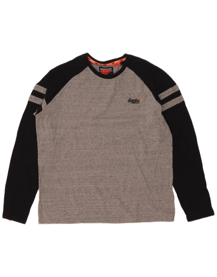 Superdry Camiseta de manga larga para hombre, talla 2XL, algodón gris color block