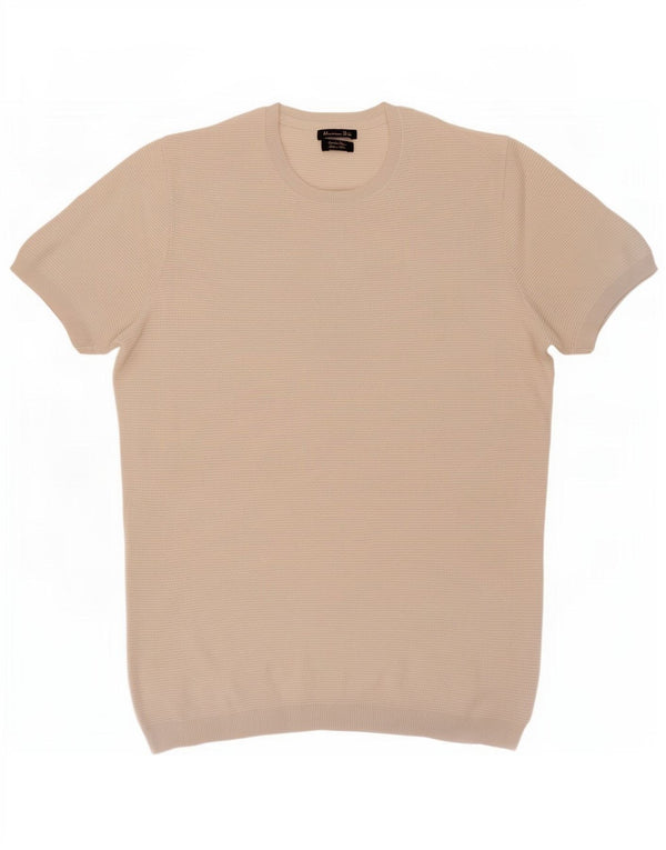 Massimo Dutti Jersey Hombre Manga Corta Cuello Redondo Large Beige Algodón