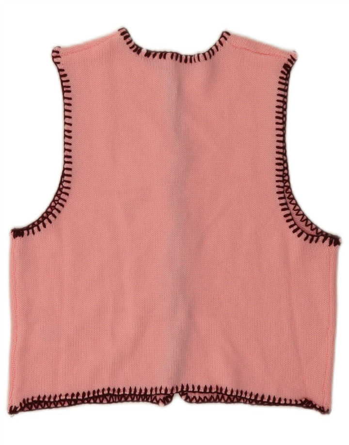 VINTAGE Mujer Crop Sin Mangas Cardigan Suéter Reino Unido 6 XS Acrílico Rosa