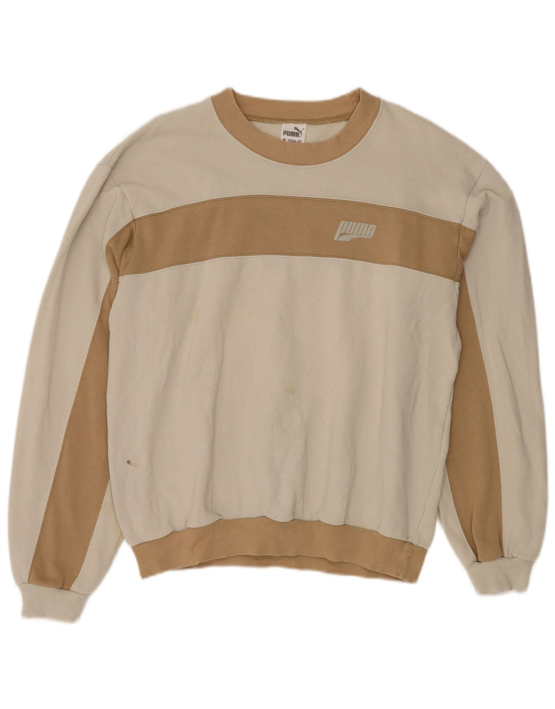 PUMA Sudadera tipo jersey para hombre, tamaño grande, algodón blanco con bloques de color