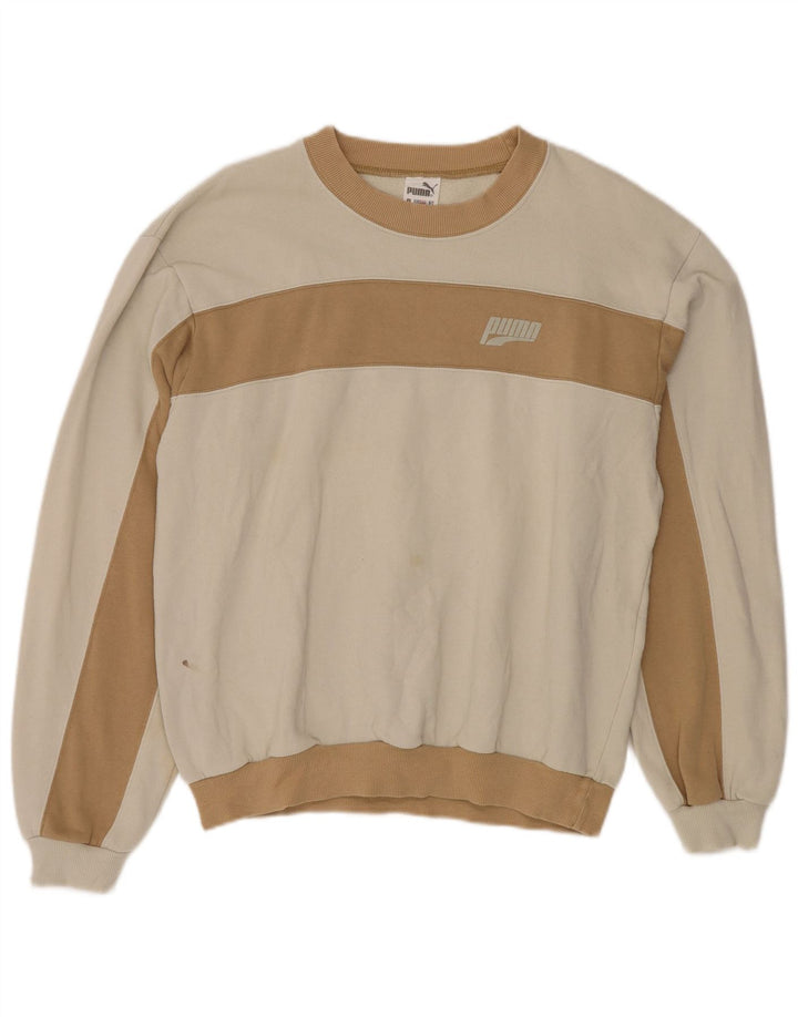 PUMA Sudadera tipo jersey para hombre, tamaño grande, algodón blanco con bloques de color