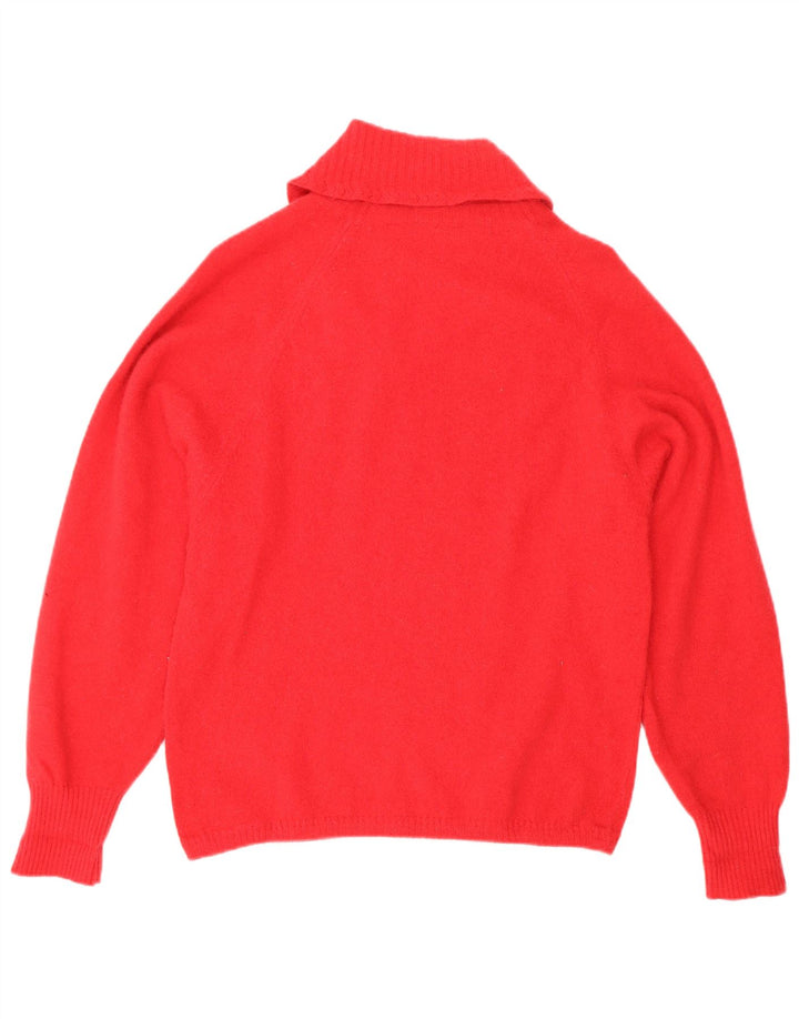 Vintage mujer chal cuello jersey suéter Reino Unido 12 lana roja mediana