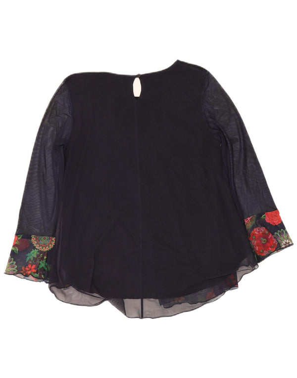 DESIGUAL Blusa de manga larga para mujer UK 40 Medio Azul Marino Floral