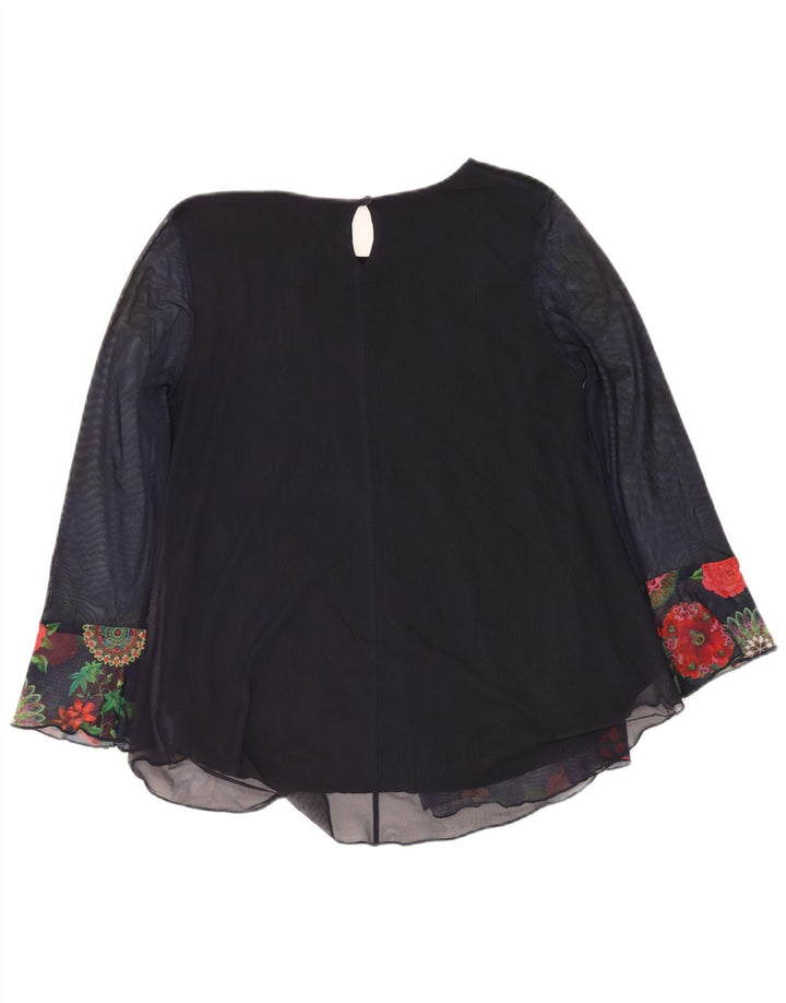 DESIGUAL Blusa de manga larga para mujer UK 40 Medio Azul Marino Floral