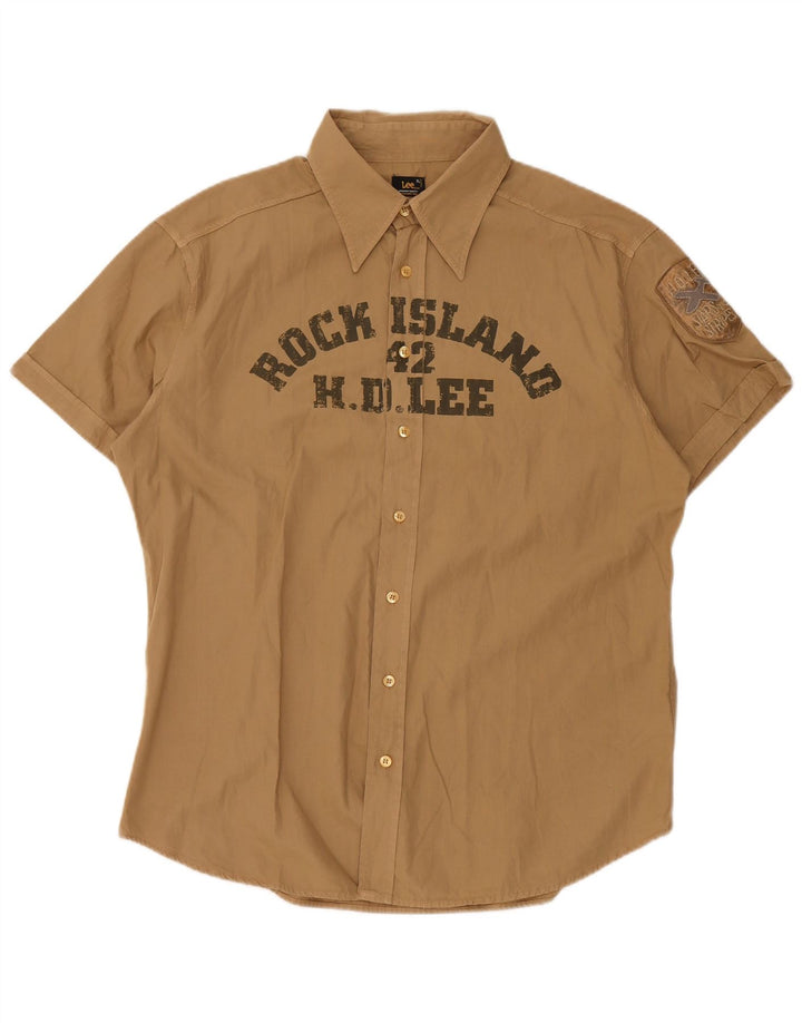 Lee Camisa De Manga Corta Con Estampado Gráfico Para Hombre XL Algodón Beige