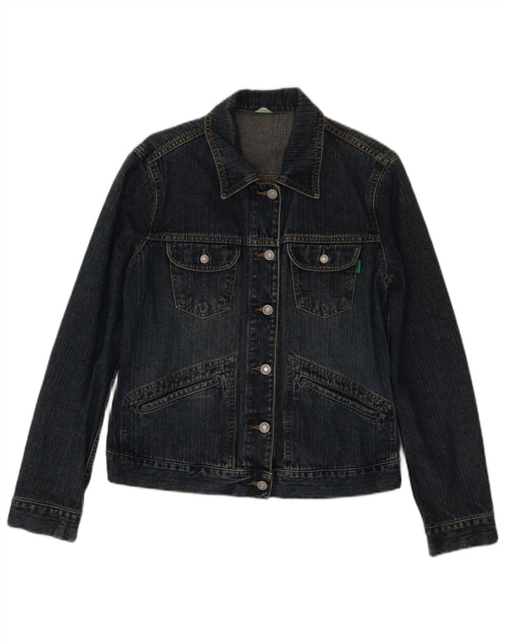BENETTON Womens Denim Jacket UK 12 Medium Navy Blue Cotton