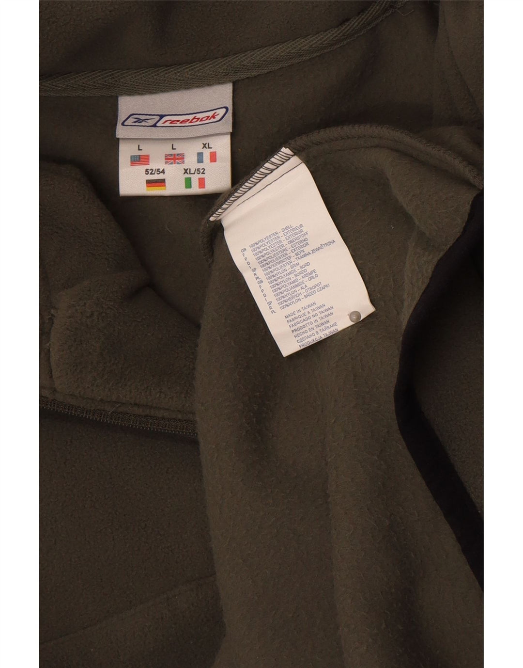 Reebok Jersey de forro polar con cremallera y cuello para hombre, poliéster caqui grande