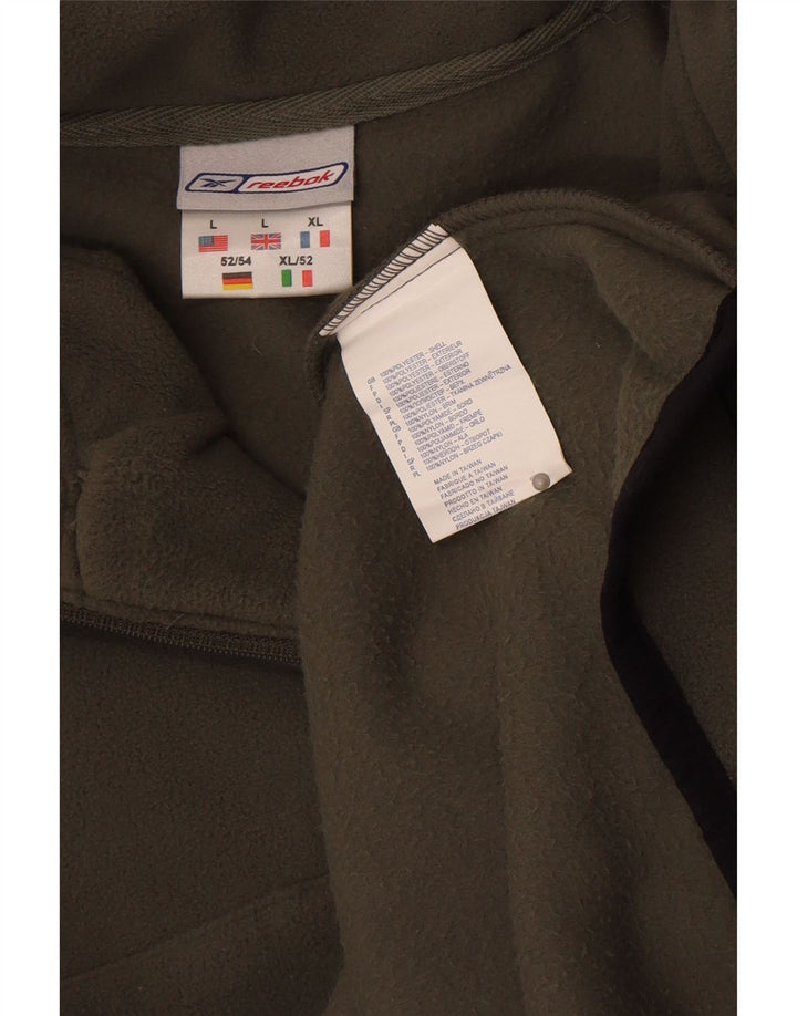 Reebok Jersey de forro polar con cremallera y cuello para hombre, poliéster caqui grande