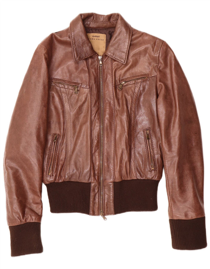 Chaqueta Bomber De Piel Conbipel Mujer IT 44 Marrón Medio
