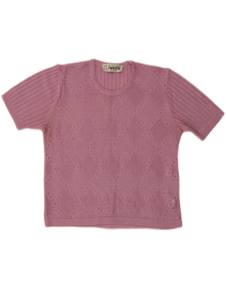 FAUSTA Suéter de manga corta con cuello redondo para mujer UK 10 Small Pink