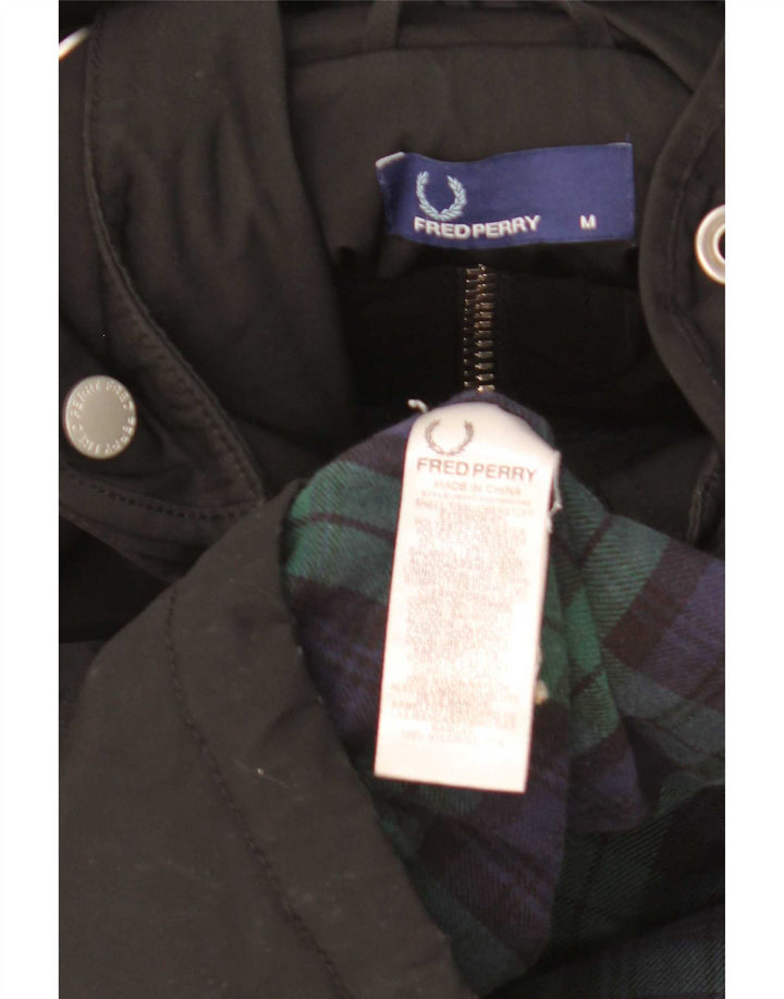 Fred Perry Chaqueta cortavientos con capucha para hombre UK 38 Medium Black Nylon