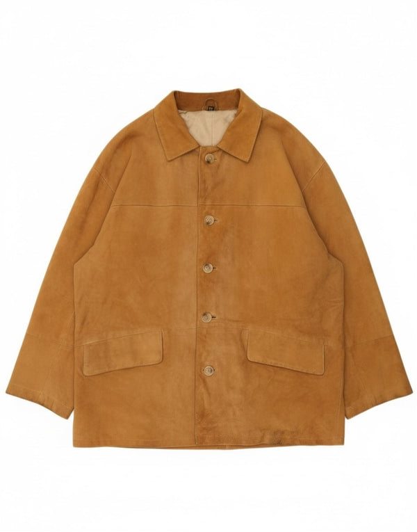 Vintage hombres ante chaqueta EU 54 2XL cuero beige