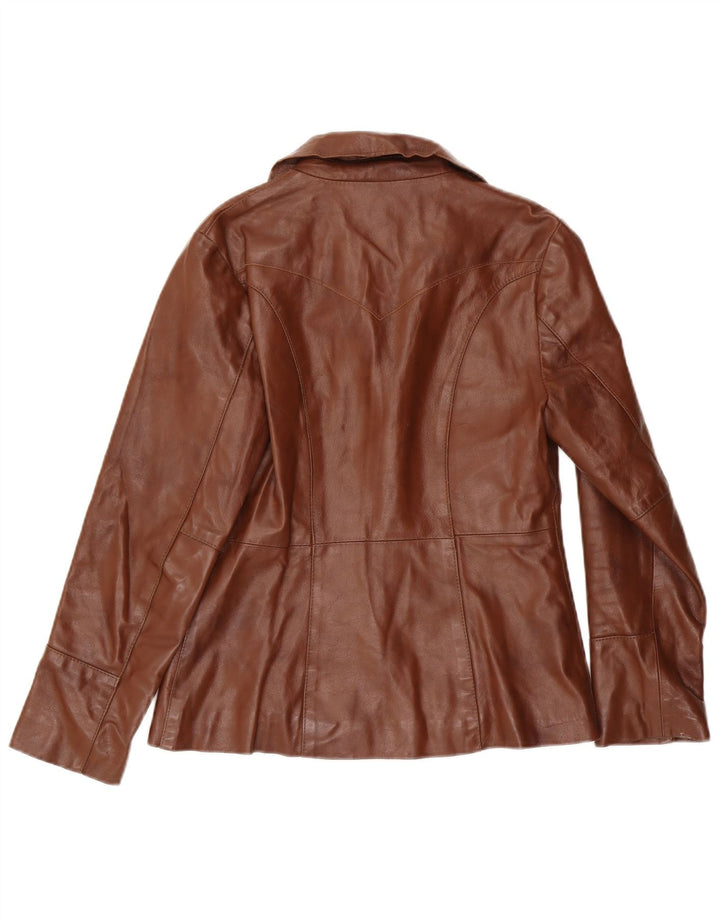 Vintage mujer chaqueta de cuero Reino Unido 12 cuero marrón medio