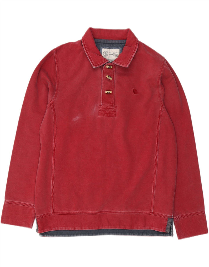 FAT FACE Sudadera con cuello tipo polo para hombre, color rojo medio, algodón