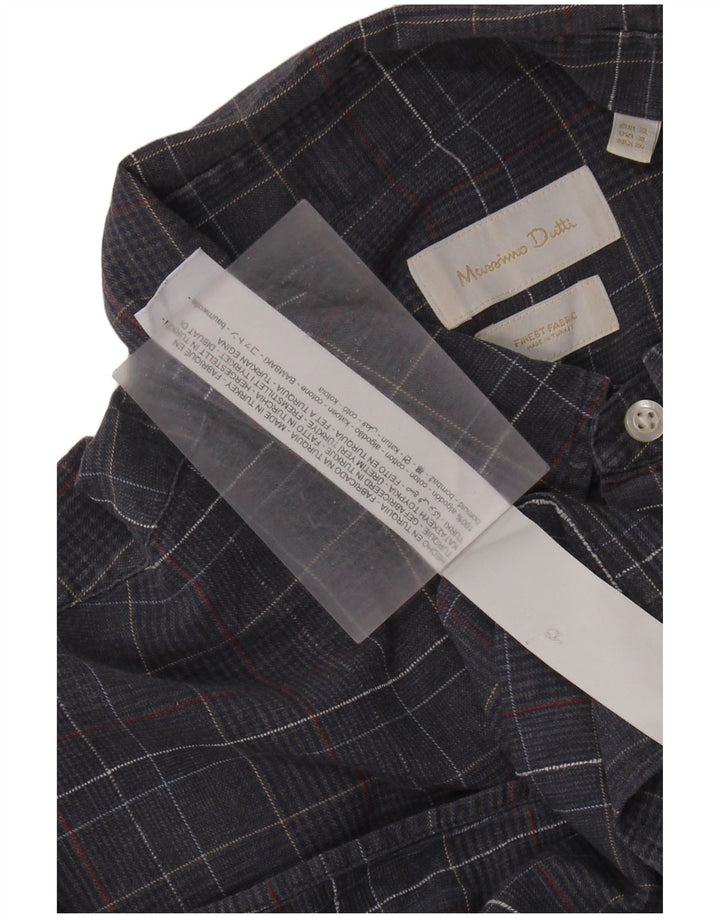 MASSIMO DUTTI Camisa Hombre XL Azul Marino Pata De Gallo Algodón