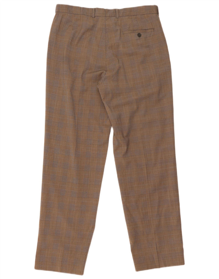 Marks & Spencer Pantalón de traje con pinzas para hombre W34 L31 Poliéster a cuadros marrón