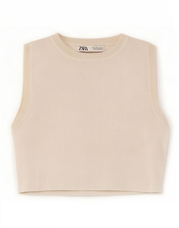 Zara Mujer Crop Vest Top UK 12 Medium Viscosa Blanca