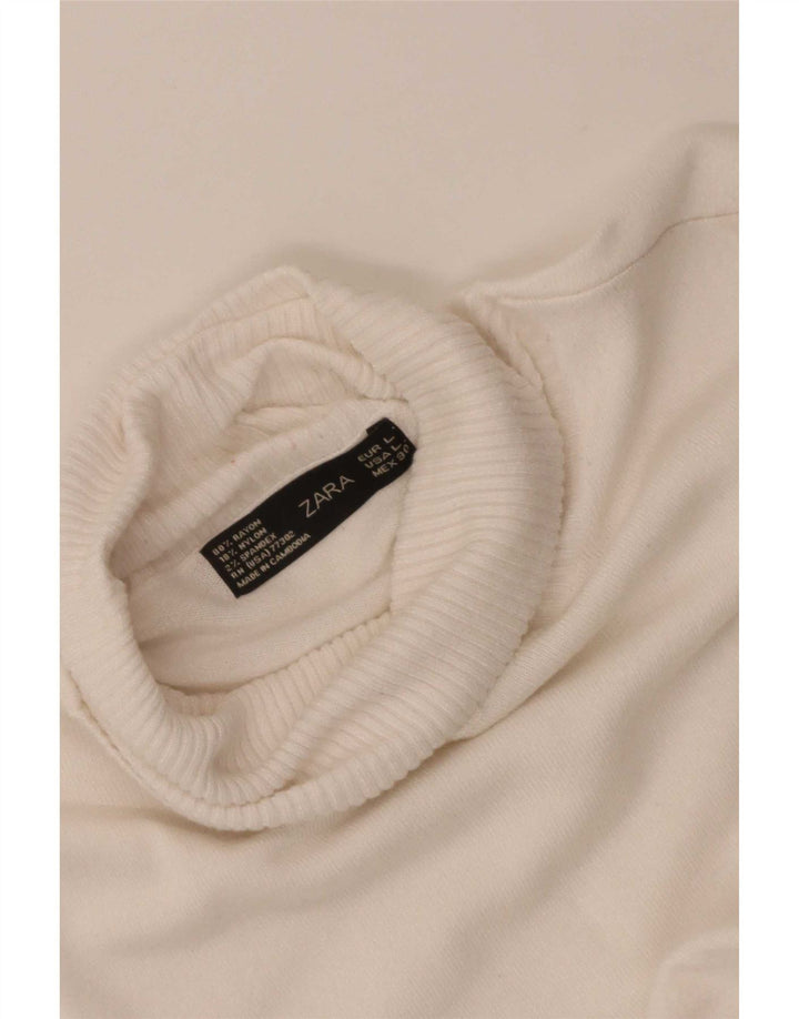 Zara - Jersey con cuello vuelto para mujer, talla 40, talla grande, rayón blanco