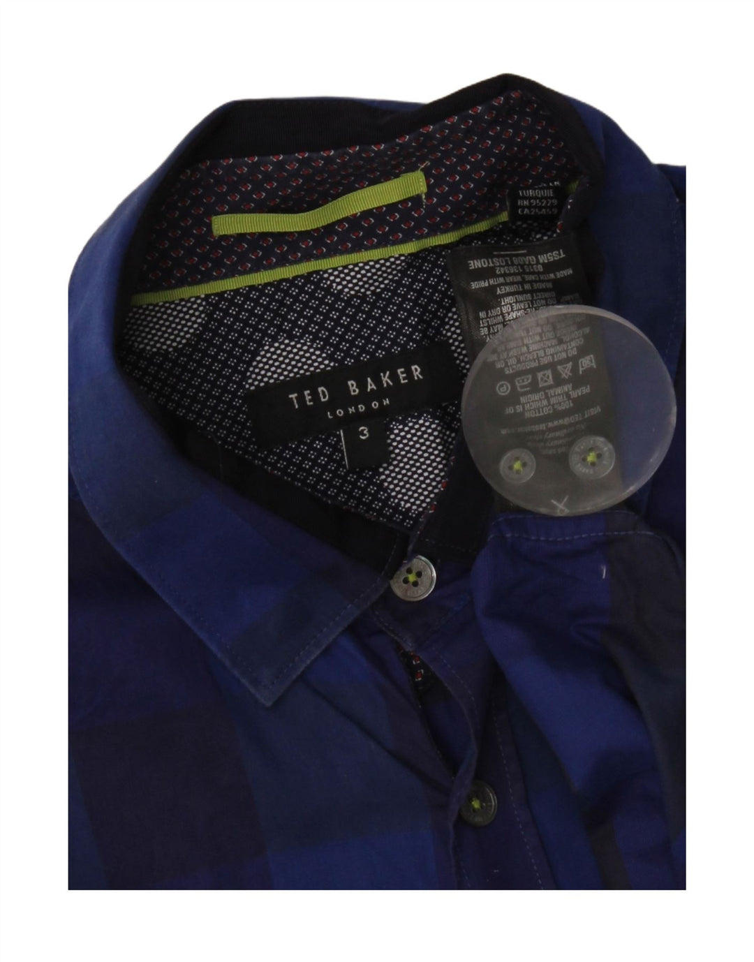 Ted Baker Camisa para hombre Talla 3 Algodón a cuadros azul mediano