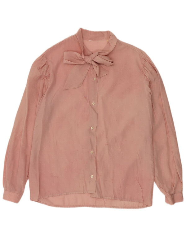 Vintage mujer frente corbata camisa blusa IT 46 grande rosa geométrico