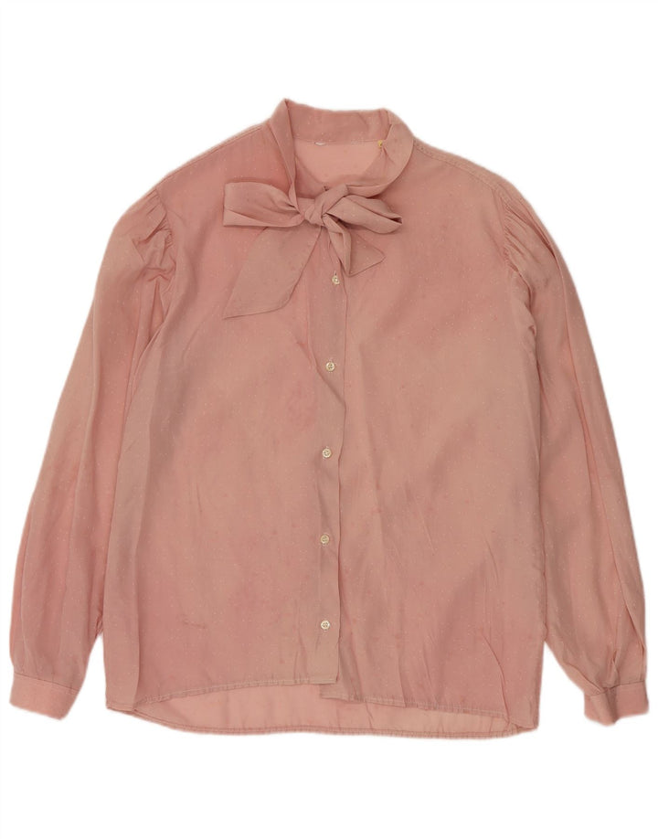 Vintage mujer frente corbata camisa blusa IT 46 grande rosa geométrico