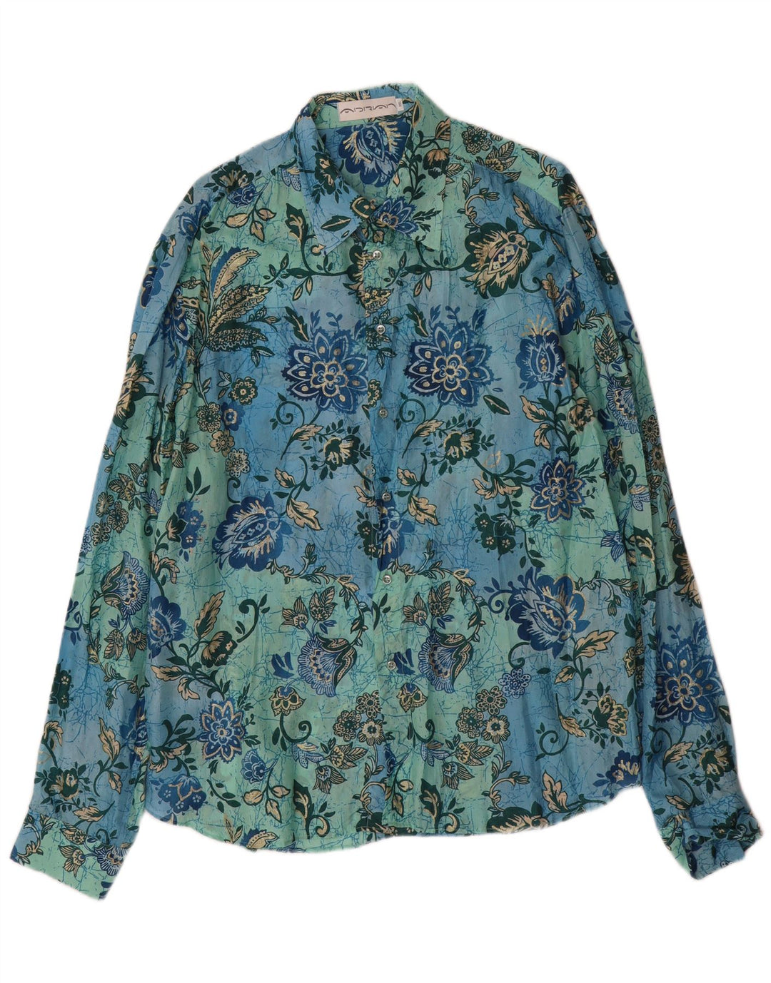 Camisa vintage para hombre 2XL seda floral azul