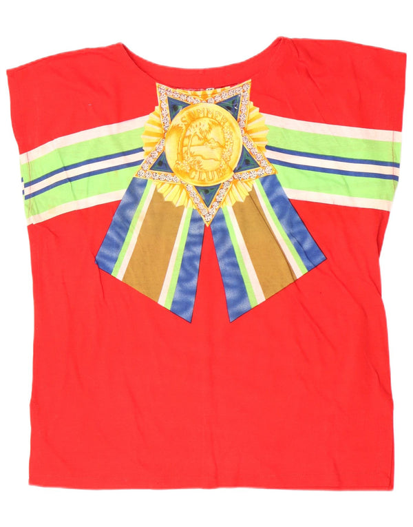 Vintage mujer camiseta gráfica Top IT 46 gran festival de rayas rojas