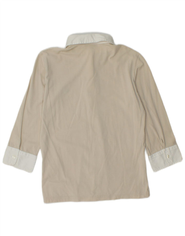 FRED PERRY Camisa tipo jersey de manga 3/4 para mujer UK 44 Grande Beige Colorblock