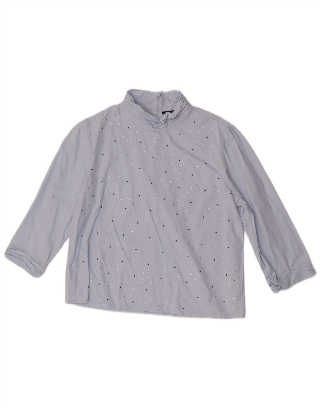 Zara Mujer Blusa Manga 3/4 Top UK 44 Algodón Azul Medio
