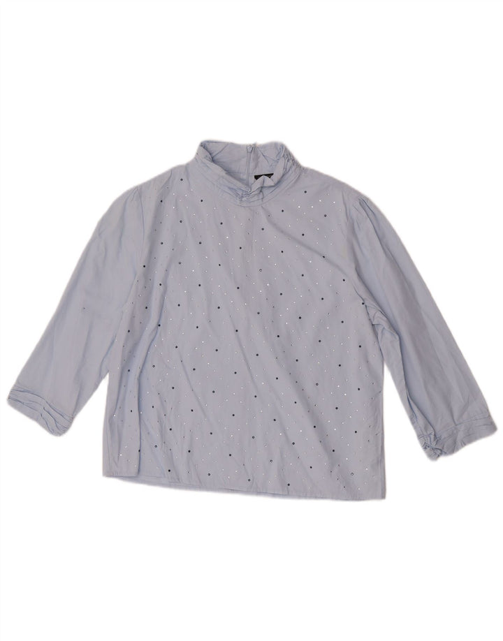 Zara Mujer Blusa Manga 3/4 Top UK 44 Algodón Azul Medio