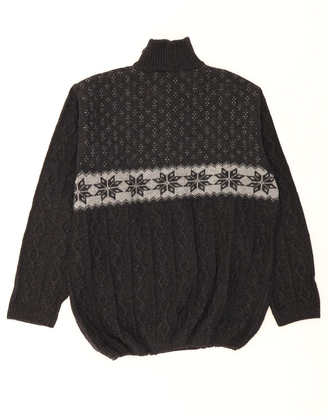 HAMMERSCHMID Mens Zip Neck Jumper Sweater Large Grey Fair Isle Classic Vintage Hammerschmid and Second-Hand Hammerschmid from Messina Hembry 