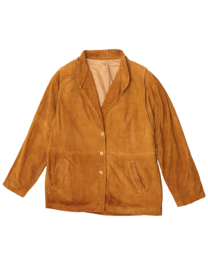 Vintage mujer 3 botones ante Blazer chaqueta IT 48 XL cuero marrón