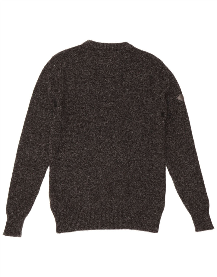 SUPERDRY Mens Crew Neck Jumper Sweater Small Grey Flecked Wool