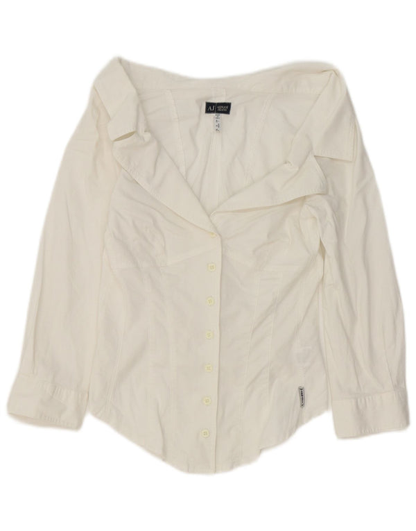 Armani Jeans Camisa corta de manga 3/4 para mujer IT 42 Algodón blanco mediano