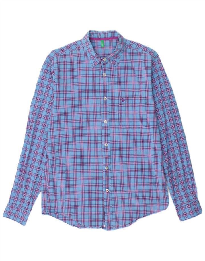 BENETTON Mens Shirt Small Blue Check Cotton