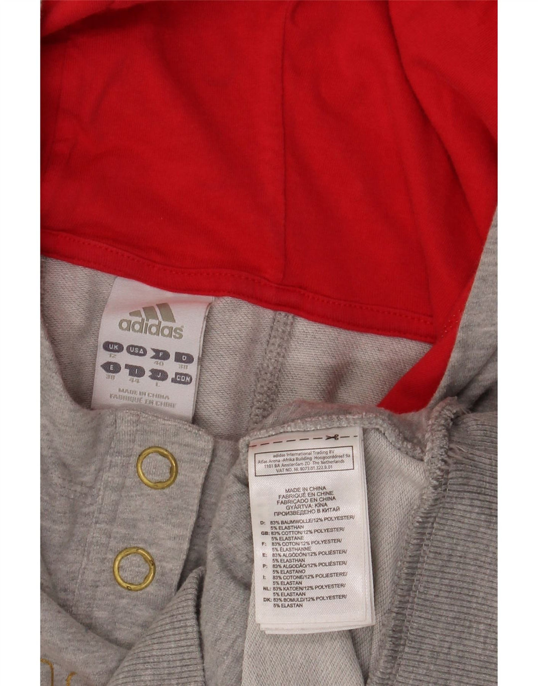 Adidas - Sudadera con capucha para mujer, diseño gráfico con botones, cuello UK 12, algodón gris medio