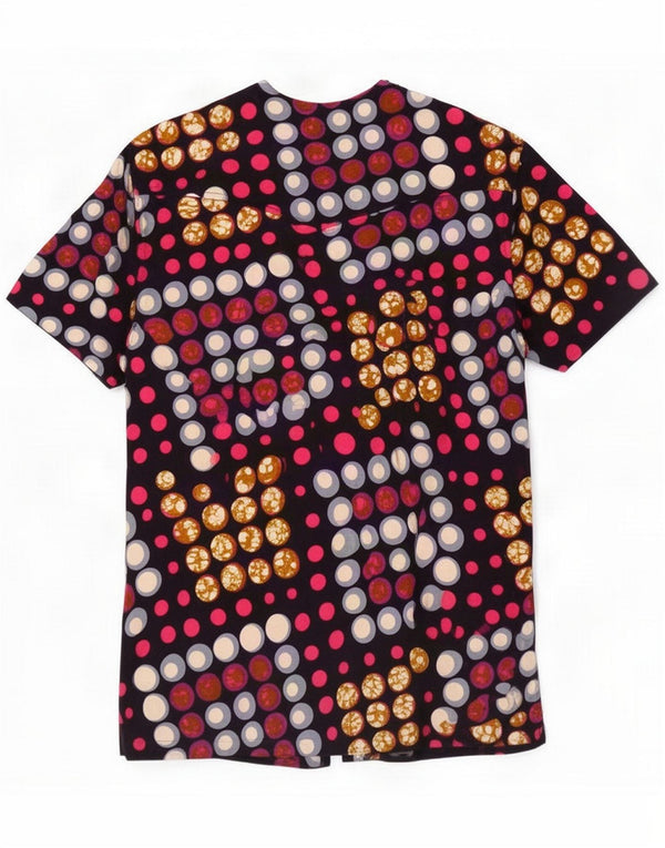 Blusa vintage de manga corta para mujer UK 44 Medio azul marino geométrico