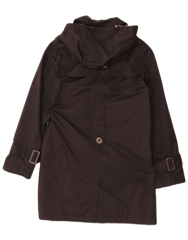 Zara Girls Hooded Double Breasted Coat 9-10 Years Black Cotton