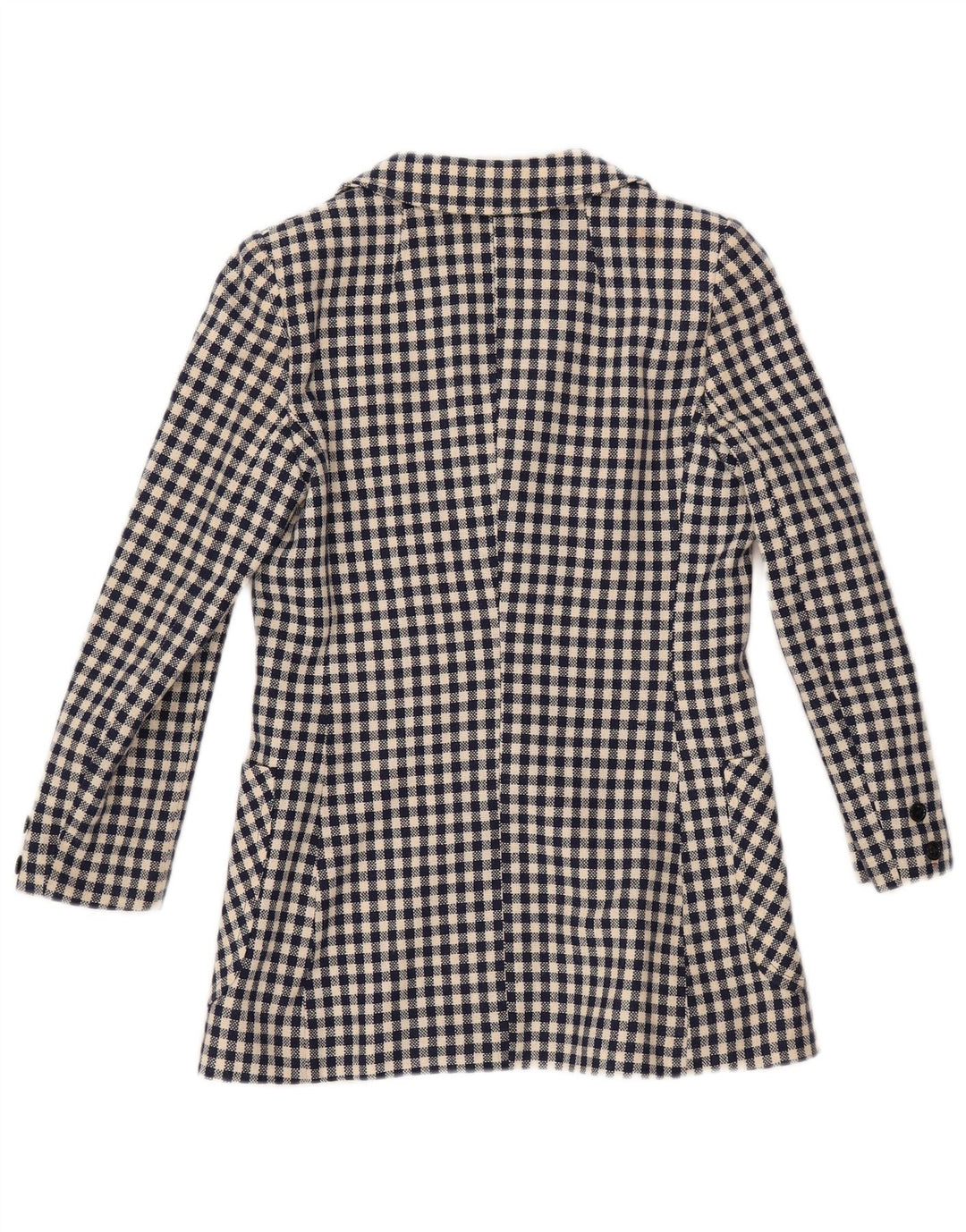 VINTAGE Mujer 3 Botones Blazer Chaqueta Reino Unido 10 Pequeño Azul Marino Gingham