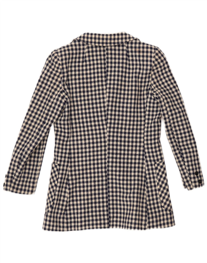 VINTAGE Mujer 3 Botones Blazer Chaqueta Reino Unido 10 Pequeño Azul Marino Gingham