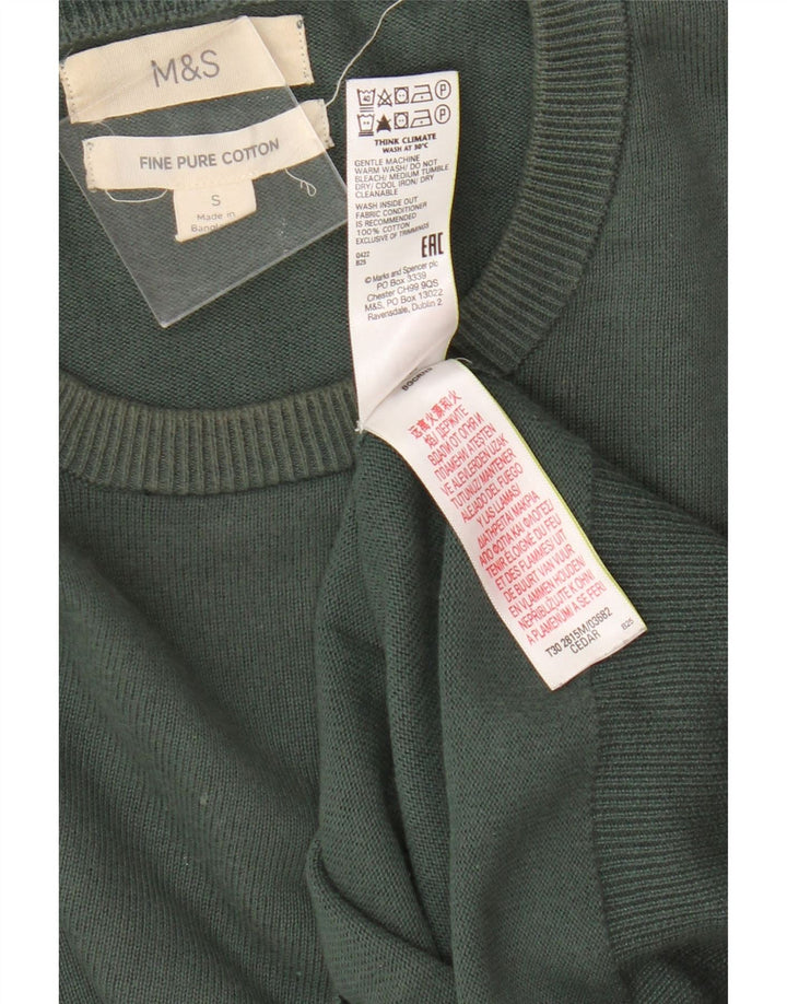 Marks & Spencer - Jersey de cuello redondo para hombre, talla pequeña, algodón verde